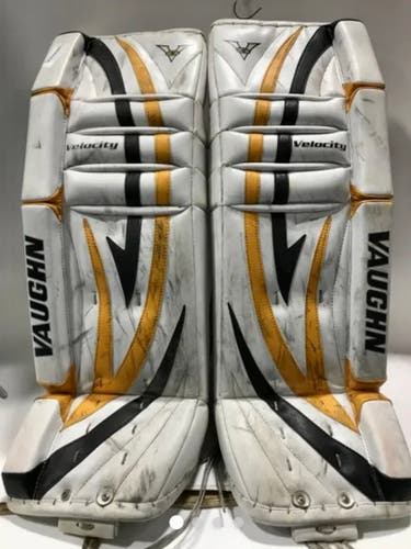 Used Custom White/Black/Gold 32" + 1 Vaughn Velocity V5 Intermediate Goalie Leg Pads