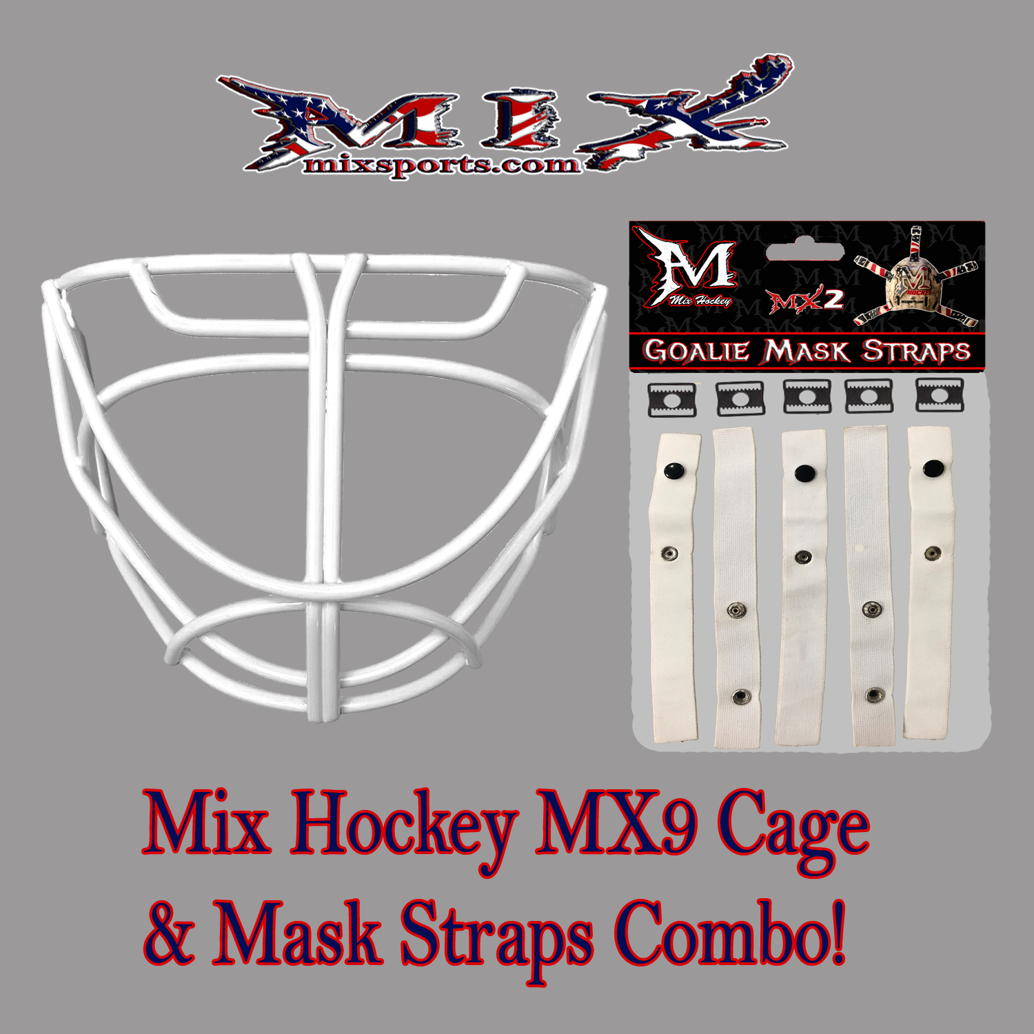 Mix hockey Cat Eye Goalie Cage (MX9) & Mask Straps Combo! (White) SidelineSwap