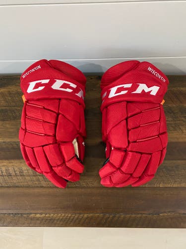 Brand New CCM Pro Stock University of Wisconsin Gloves Sr. Size 14