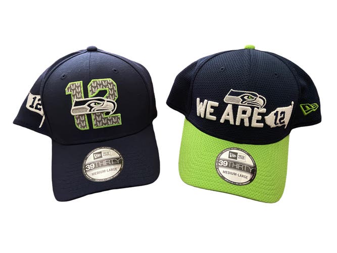 NFL Seattle Seahawks “12th Man” 39Thirty New Era " 2 HAT BUNDLE" Size Medium-Large * NEW