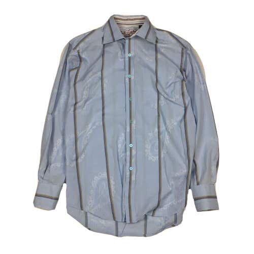 Robert Graham Blue Flip Cuff Long Sleeve Button Down Shirt Paisley Print (M)