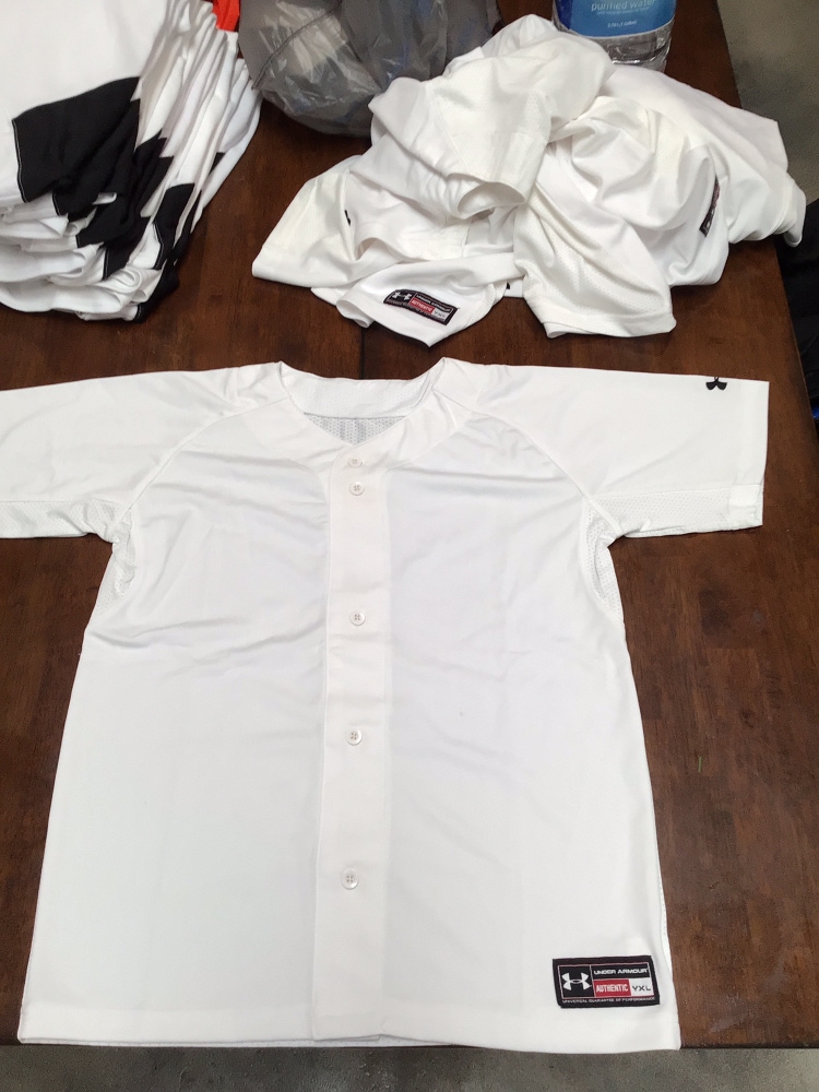 White Under Armour Button Up Baseball Jersey Multiple Youth Sizes