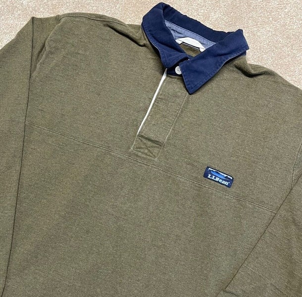 LL Bean Polo Shirt Men XL Adult Green Collared Rugby Long Sleeve Logo Outdoor