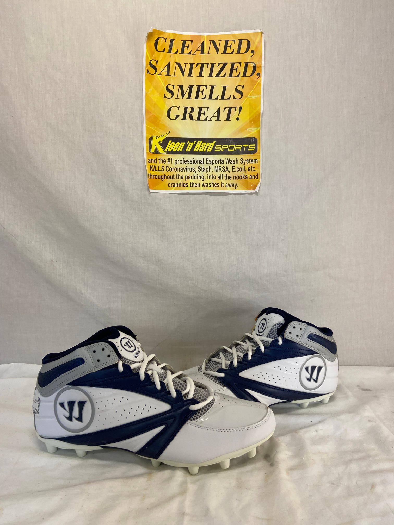 New Blue and White Warrior High Top Adult New Men's Size 13  Molded Cleats