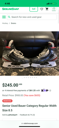 Senior Used Bauer Category Regular Width Size 8.5