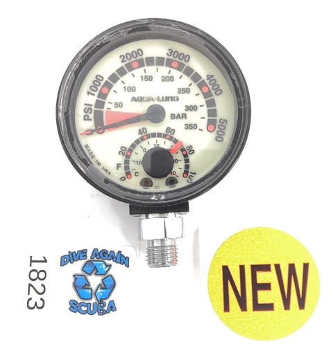 Aqua Lung 5000 PSI SPG 350 Bar Submersible Pressure Gauge Thermometer Scuba Dive