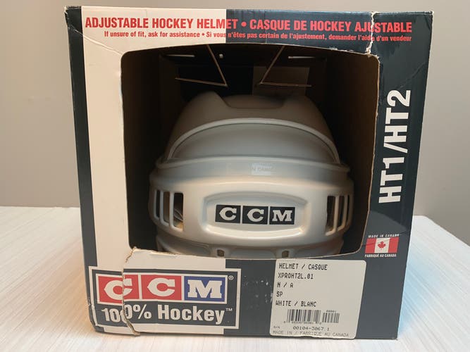 CCM HT2 Pro Stock Hockey Helmet White NEW IN BOX VINTAGE  Size Large Made In Canada