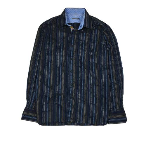 Visconti Uomo Long Sleeve Flip Cuff Vertical Stripe Button Up Dress Shirt Large