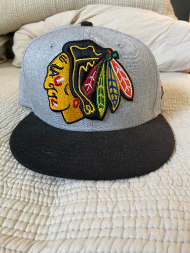 Gray Chicago Blackhawks Used 7 3/8 New Era Hat