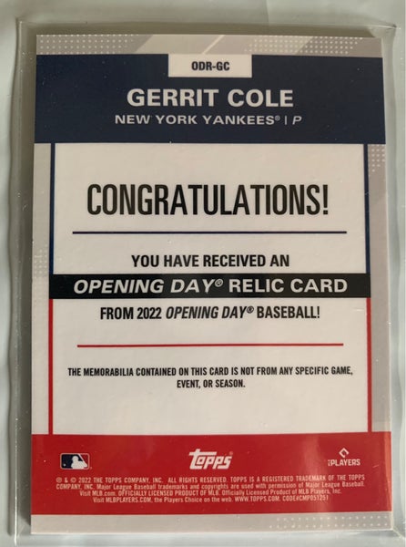 Gerrit Cole Game Worn Jersey Card