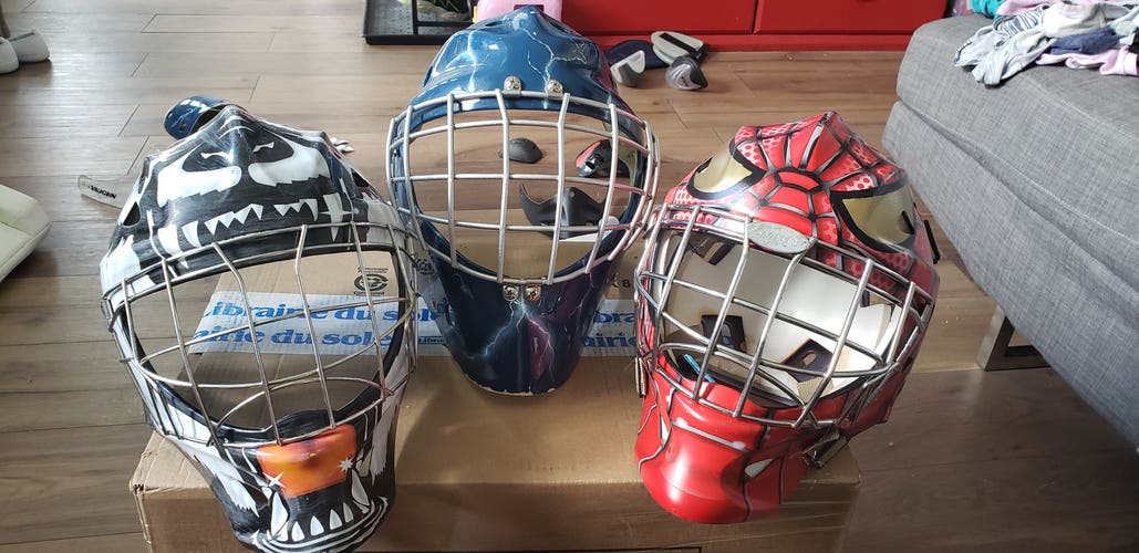 Junior Used Goalie Mask lot combo
