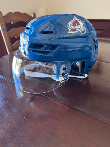Game Used Blue CCM Tacks 710 Pro Stock Helmet Colorado Avalanche Bellemare Size M