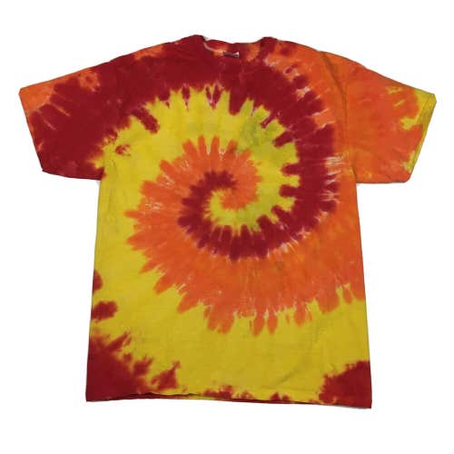 Custom Hand Made Spiral Tie Dye T-Shirt Multicolor Yellow/Red/Orange Sz Large