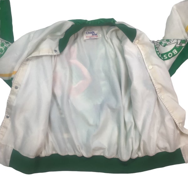 Vintage 80s NBA Boston Celtics Larry Bird chalkline bomber jacket