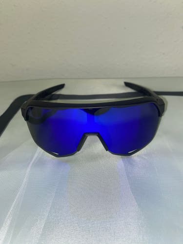 100% S2 Sunglasses Black W/ Blue Lenses