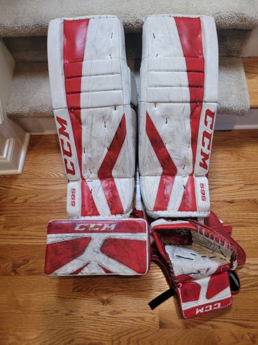 COMPLETE set of matching 28" +1" CCM Revolution 595 Goalie Leg Pads & CCM Revolution Glove & Blocker
