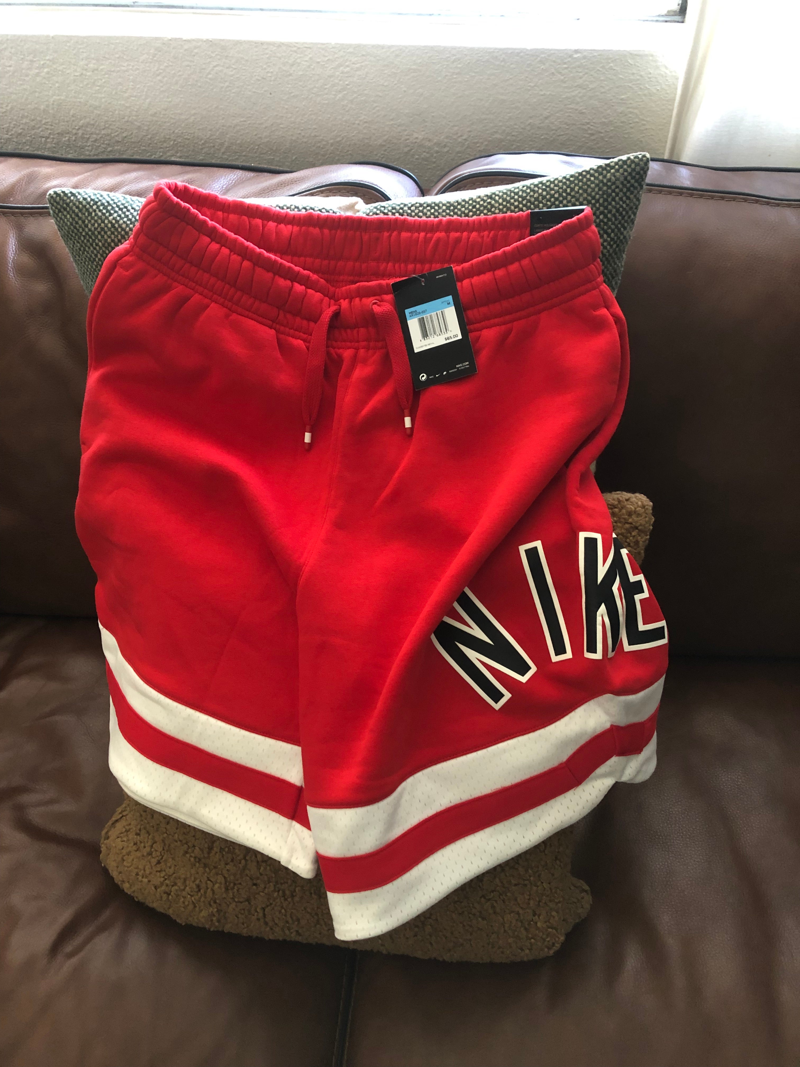 red nike fleece shorts mens