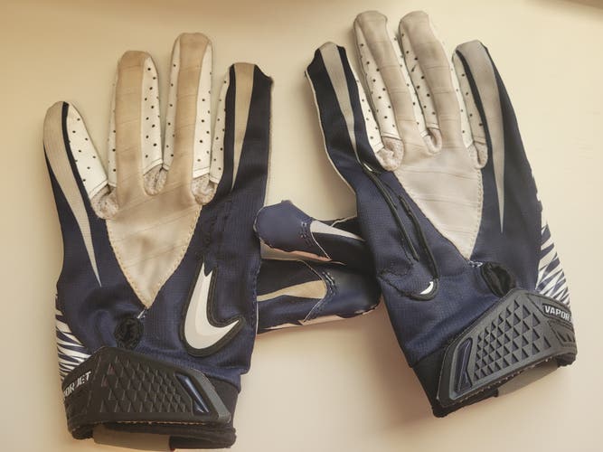 Nike Vapor Jet Football Receiver Gloves Navy Blue/White Used Adult XL Extra Large Lucky