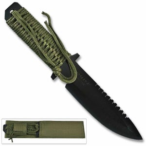 10.75 Inch Full Tang Hunting Knife with Sheath - Black Steel Blade