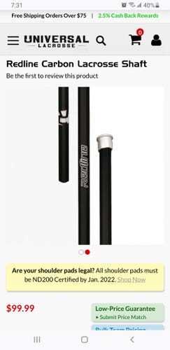 Redline Carbon Fiber Lacrosse Shaft