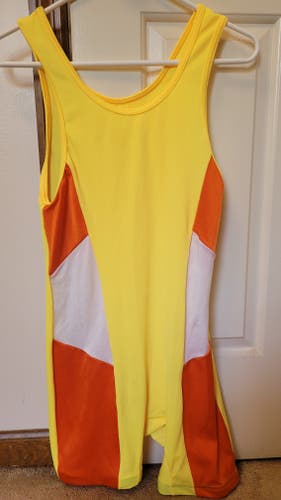 Wrestling Singlet Adult Large L Yellow/Orange/White Unbranded Spandex Used
