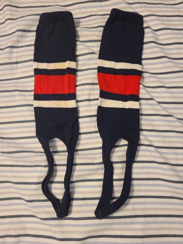 Navy and red stirrups