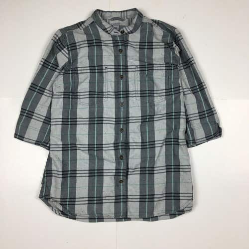 Carhartt Women's 3/4 Sleeve Mandarin Collar Gray Plaid Shirt Large (12/14)