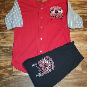 Vintage RARE Chicago Bulls 3 Peat NBA Champions Sport Button Up Jersey Shorts XL