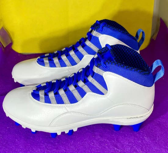 Jordan 10 TD Mid White Game Royal Football Cleat CQ2073-104 Men’s Size 9.5