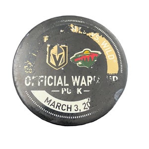 NHL Vegas Golden Knights vs Minnesota Wild Game Used Warm Up Puck - March 3, 2021