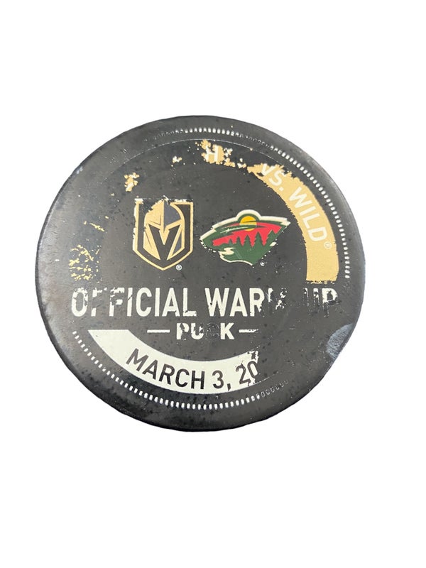 NHL Vegas Golden Knights vs Minnesota Wild Game Used Warm Up Puck - March 3, 2021