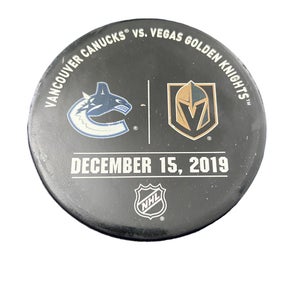 NHL Vegas Golden Knights vs Vancouver Canucks Game Used Warm Up Puck - December 14, 2019