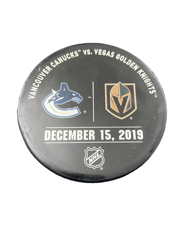 NHL Vegas Golden Knights vs Vancouver Canucks Game Used Warm Up Puck - December 14, 2019