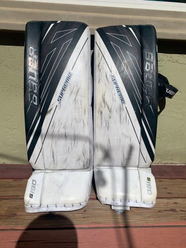White Used Intermediate Medium Bauer Supreme S190 Goalie Leg Pads