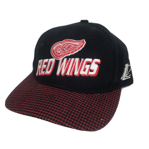Vintage 90s Detroit Red Wings Strapback Hat Cap by Logo Athletic Black/Red