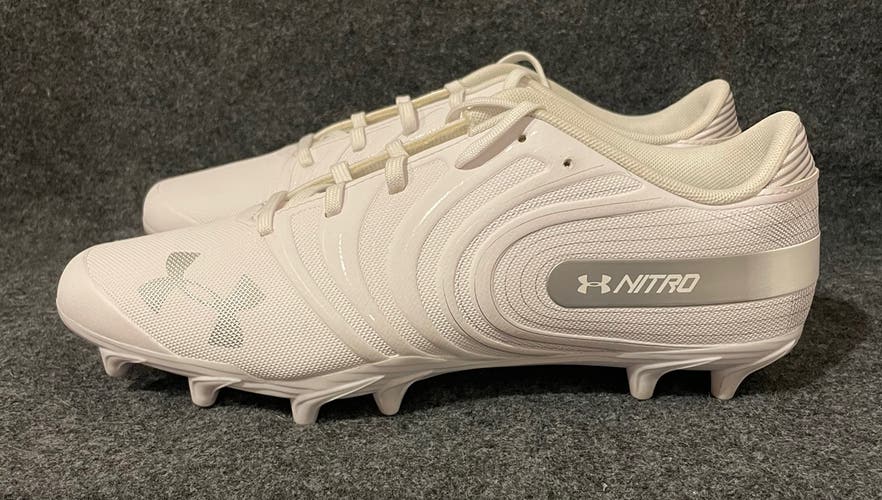 Men’s UA Under Armour Nitro Low Mc Football Shoes 3000181-100 Wht/Grey  Size 11