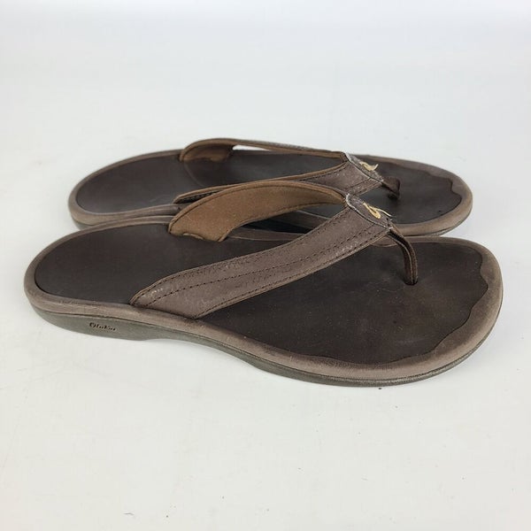 OLUKAI Paniolo Women's Brown Leather Thong Flip Flop Beach Sandals 38 US 8