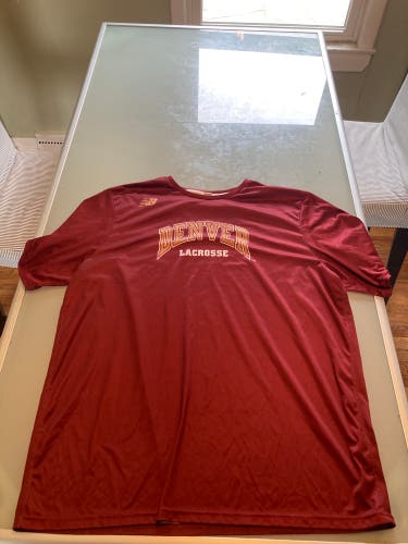 University Of Denver Lacrosse Red Used XL New Balance Shirt