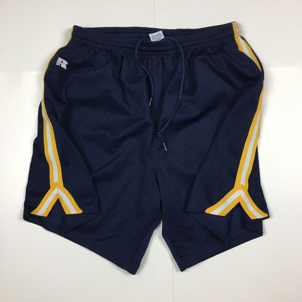 Vintage Y2K Russell Athletic Mesh Basketball Shorts Blue/Yellow Adult ...