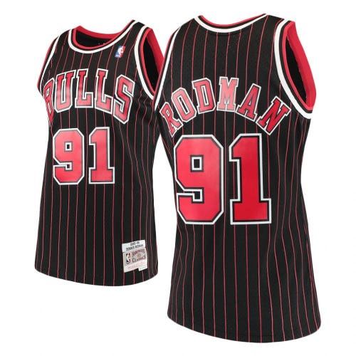 Dennis Rodman Bulls Throwback Black Jersey Large