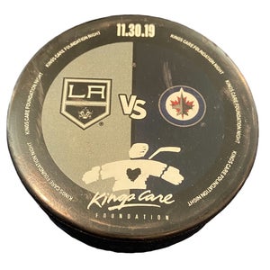 NHL Los Angeles Kings vs Winnipeg Jets Game Used Warm Up Puck - November 30, 2019