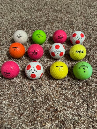 New/Used 12 Pack Of Color Assorted Golf Balls
