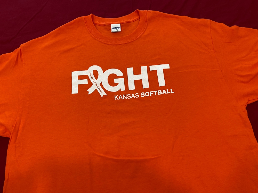 NCAA Kansas Jayhawks Softball “Fight For a Cure” Orange Cancer Awareness T-Shirt Size XL