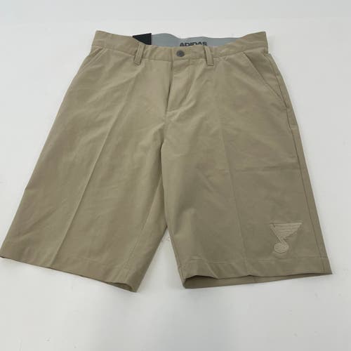 ( Player Issued ) - Brand New Tan Adidas Golf Shorts - St. Louis Blues Logo | #X495