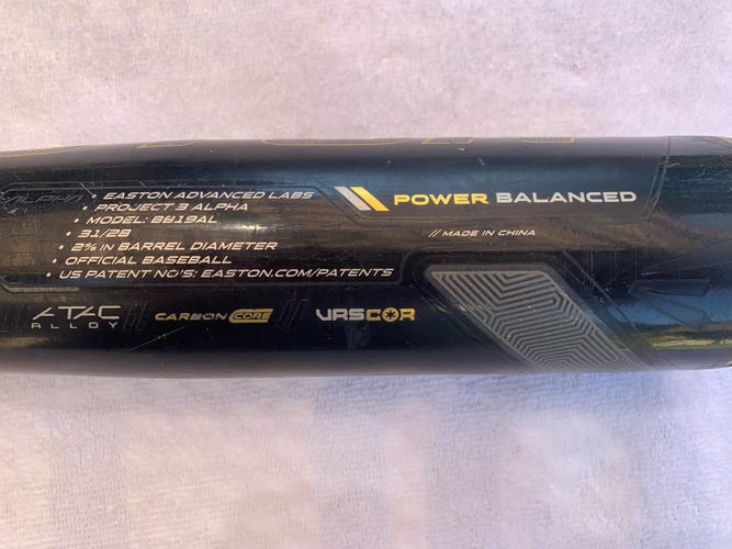 Used BBCOR Certified Easton Alloy Project 3 Alpha Bat (-3) 28 oz 31"