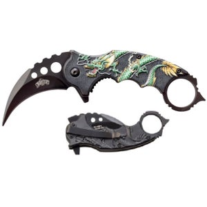 Green Dragon Karambit Tactical Spring Assist Knife With Finger Ring