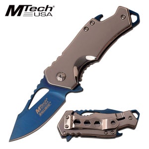 3 Inch Closed Bottle Opener Assisted Opening Knife Blue Blade