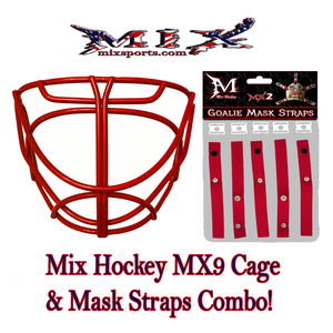 Mix hockey Cat Eye Goalie Cage (MX9) & Mask Straps Combo! (RED)