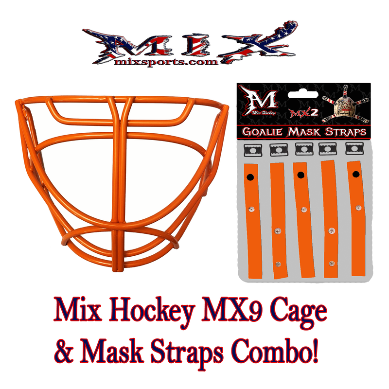 SALE!! Mix hockey Cat Eye Goalie Cage (MX9) & Mask Straps Combo! (ORANGE)