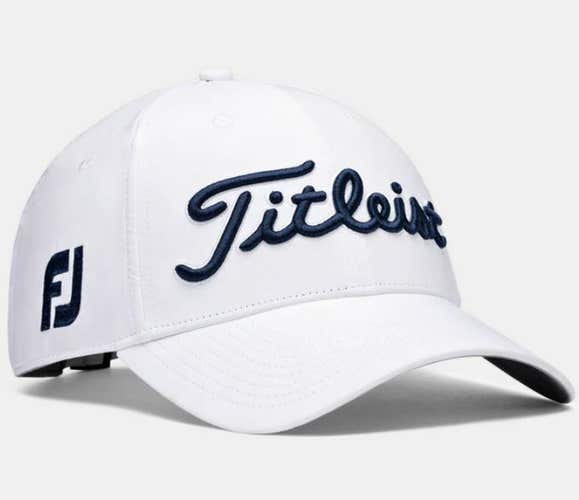 Titleist 2022 Tour Performance Staff Golf Hat Cap White/Navy One Size New #80209